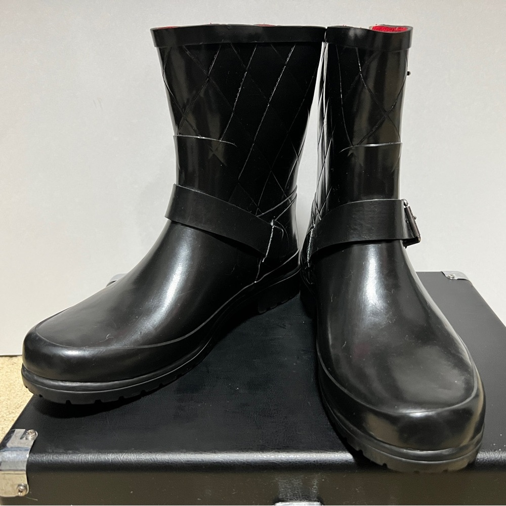 Sperry Top-Sider Black Waterproof Rubber Rain Boots Size 7 Fleece Lined